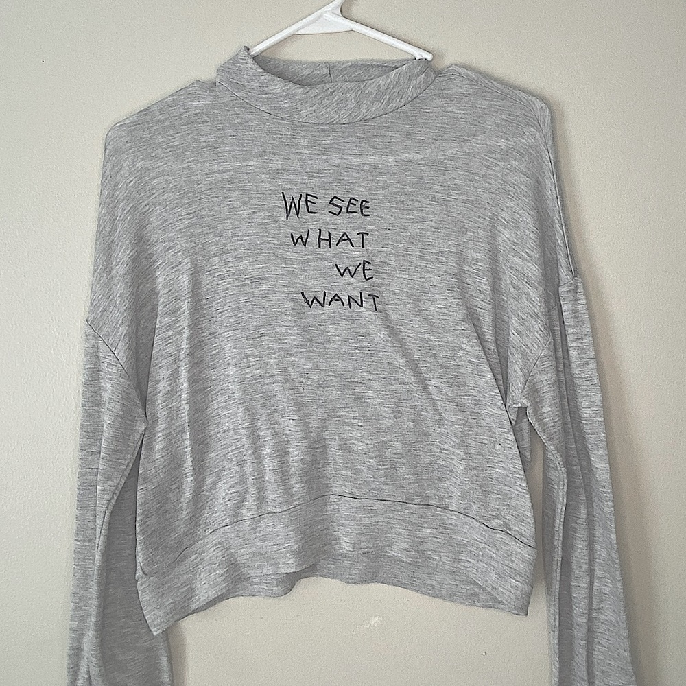 grey long sleeve , turtle neck